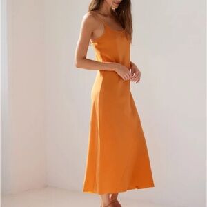 AYR The Ten Outa Ten Midi Slip Dress In Cara Cara Orange Bias Cut Silk XS